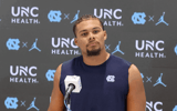 North Carolina linebacker Andrew Simpson speaks to the media on Monday morning at the Kenan Football Center.